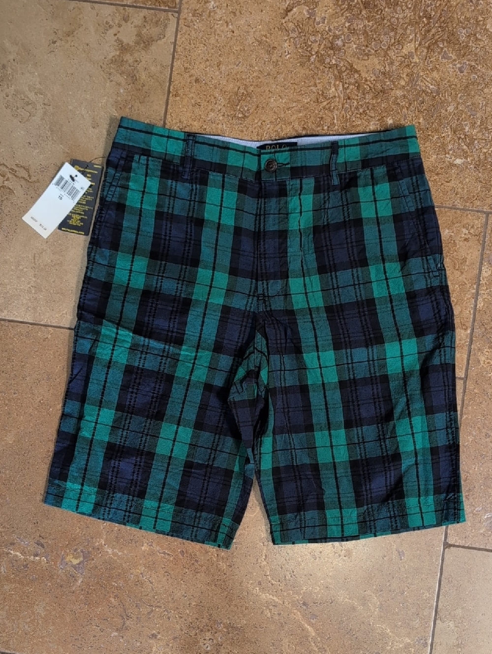 Polo Ralph Lauren boy's shorts. Blue and green plaid. Size 16.